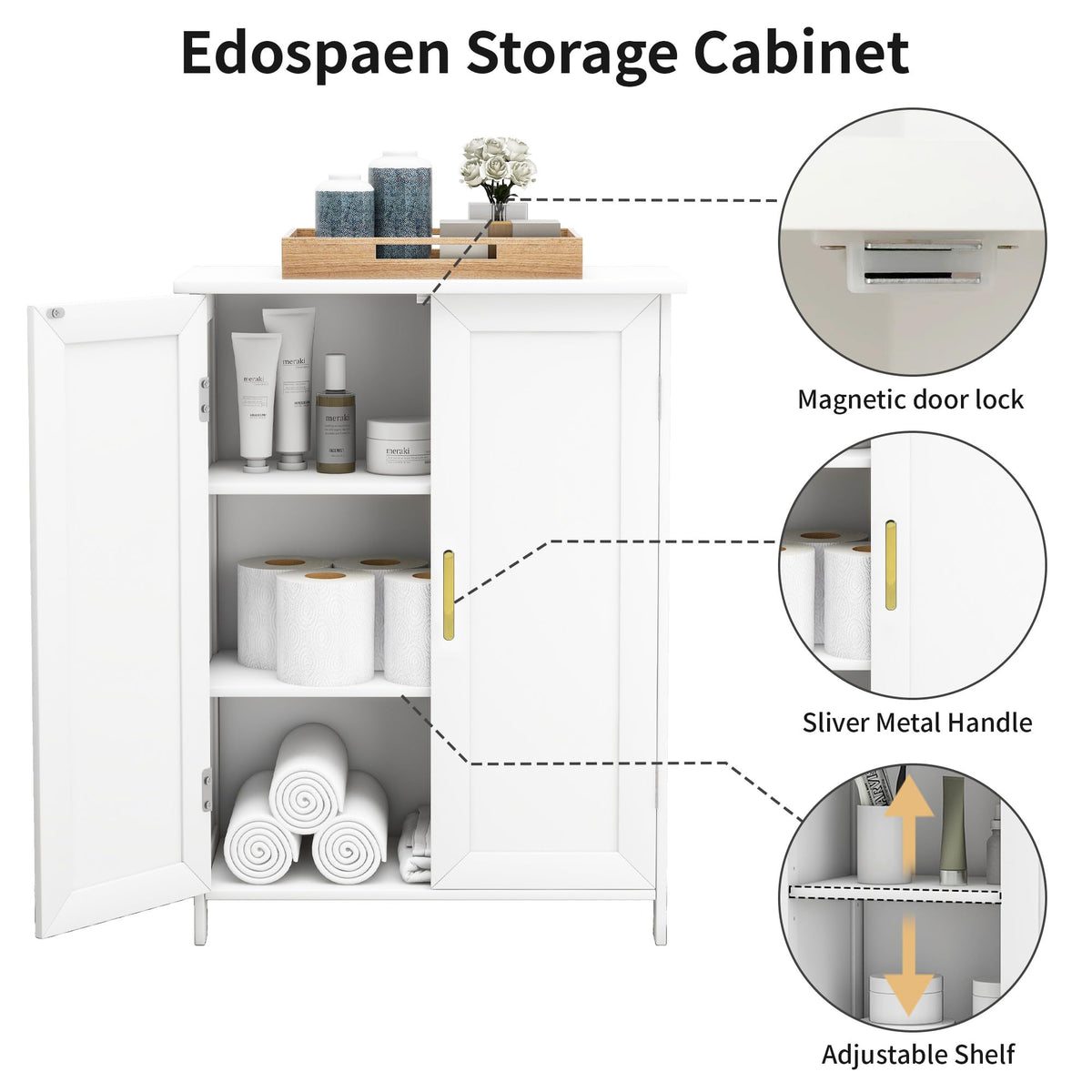 White 2 Door Bathroom Floor Storage Cabinet N360