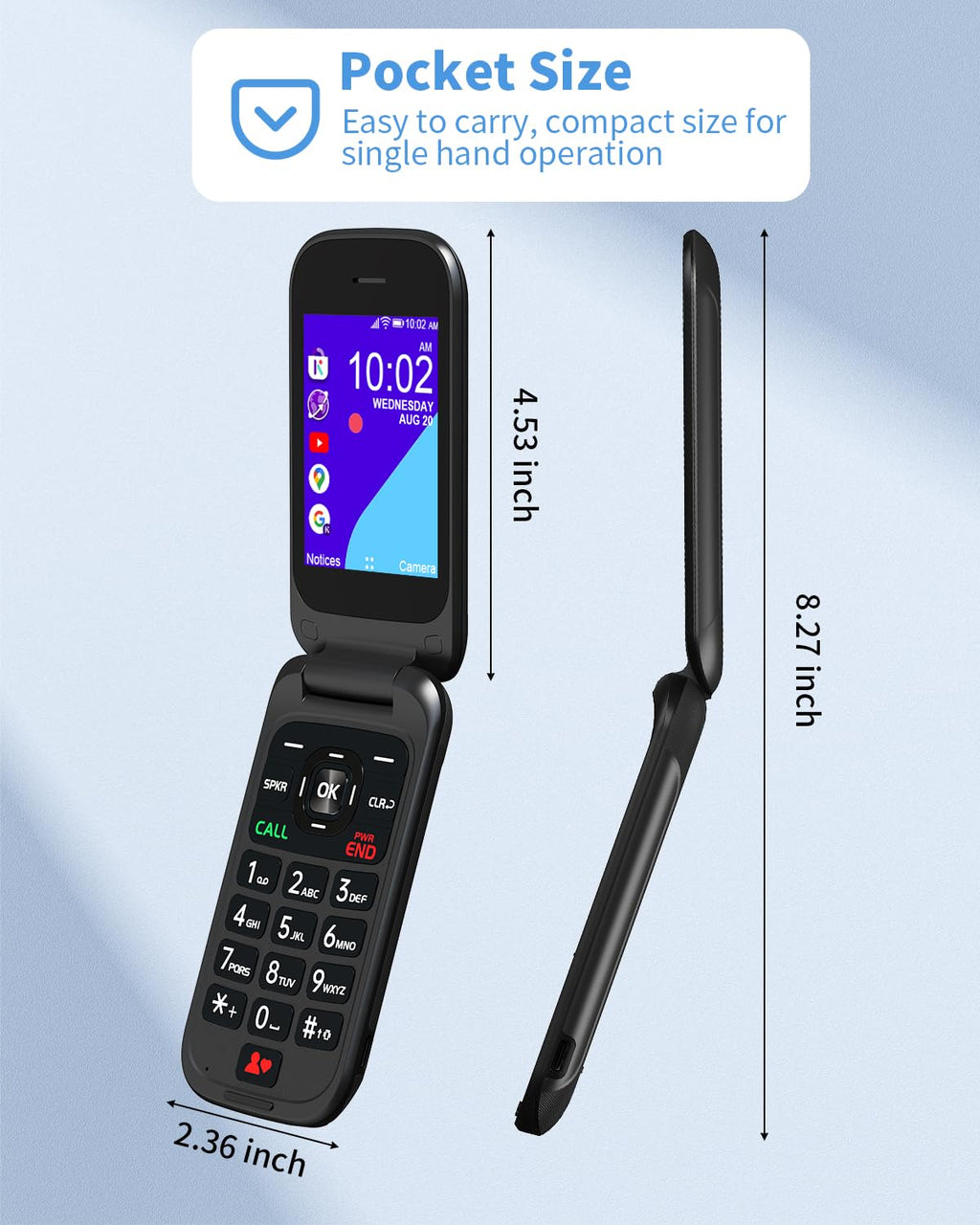 4G Flip Phone Unlocked Dual Screen Basic Phone Black I305