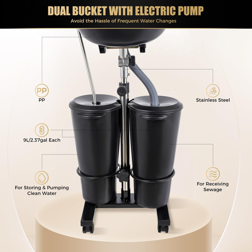 Portable Plastic Shampoo Unit with Electric Pump, 2 Buckets and Drain Hoses H148