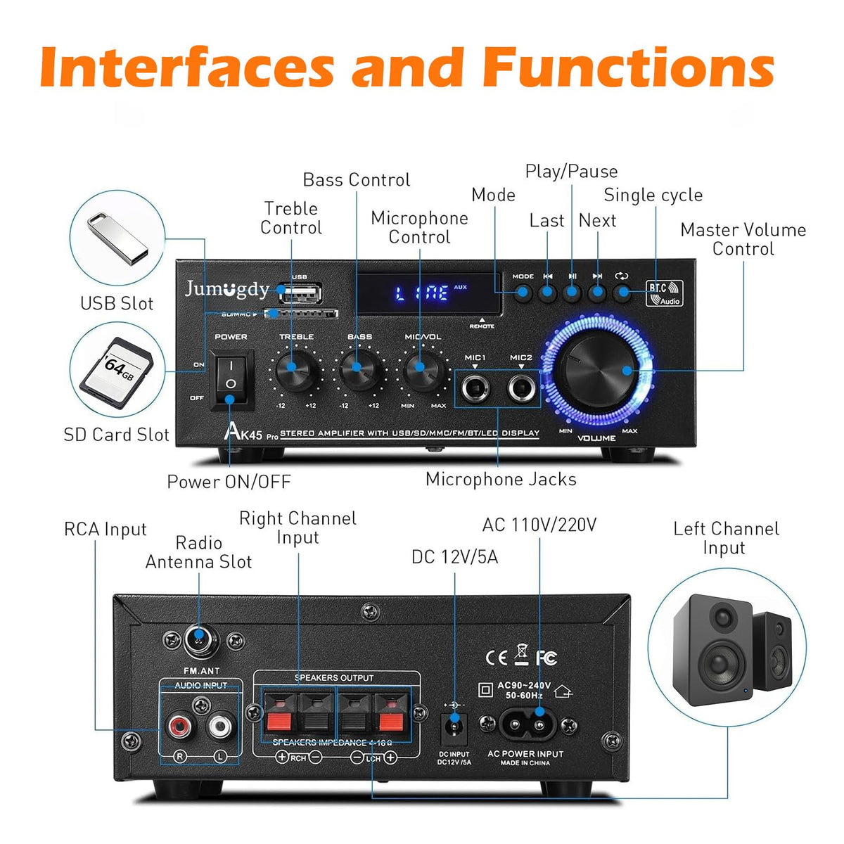800W 2 Channel Bluetooth Power Amplifier U85631
