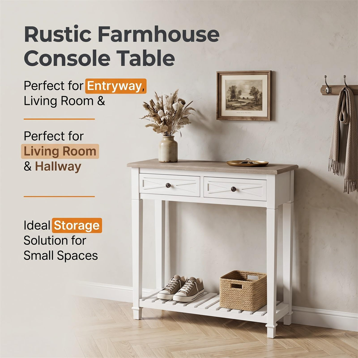 Narrow Console Table with 2 Drawers and Shelf P8711