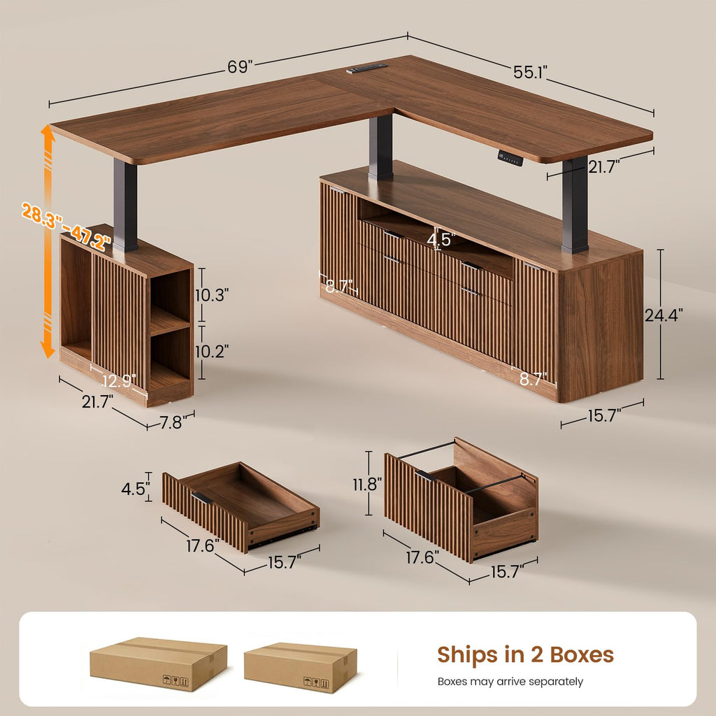 L Shaped Electric Standing Desk with 4 Drawers T188781