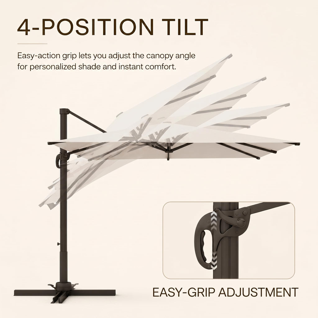 11ft Offset Cantilever Patio Umbrella with Solar Lights S2121