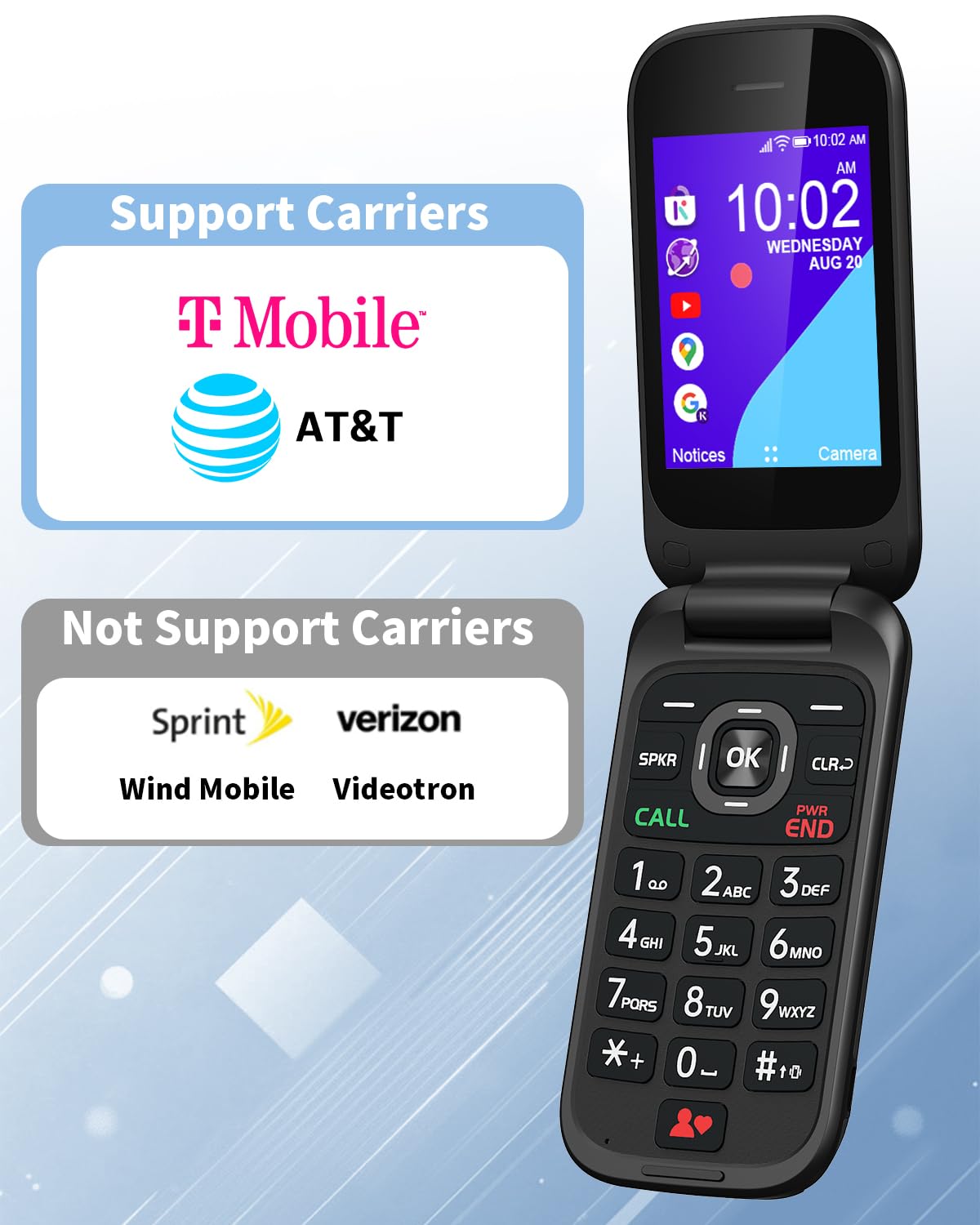 4G Flip Phone Unlocked Dual Screen Basic Phone Black I305