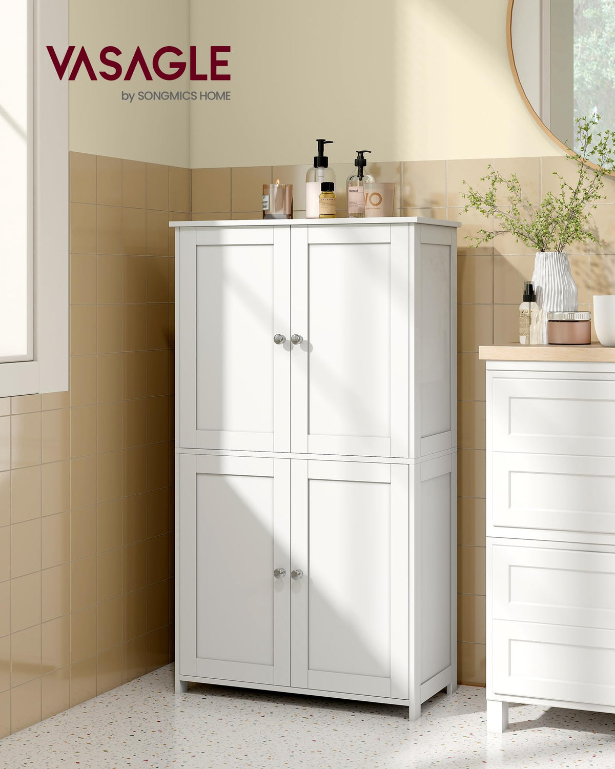 Floor Storage Cabinet with 2 Adjustable Shelves and 4 Doors P403343