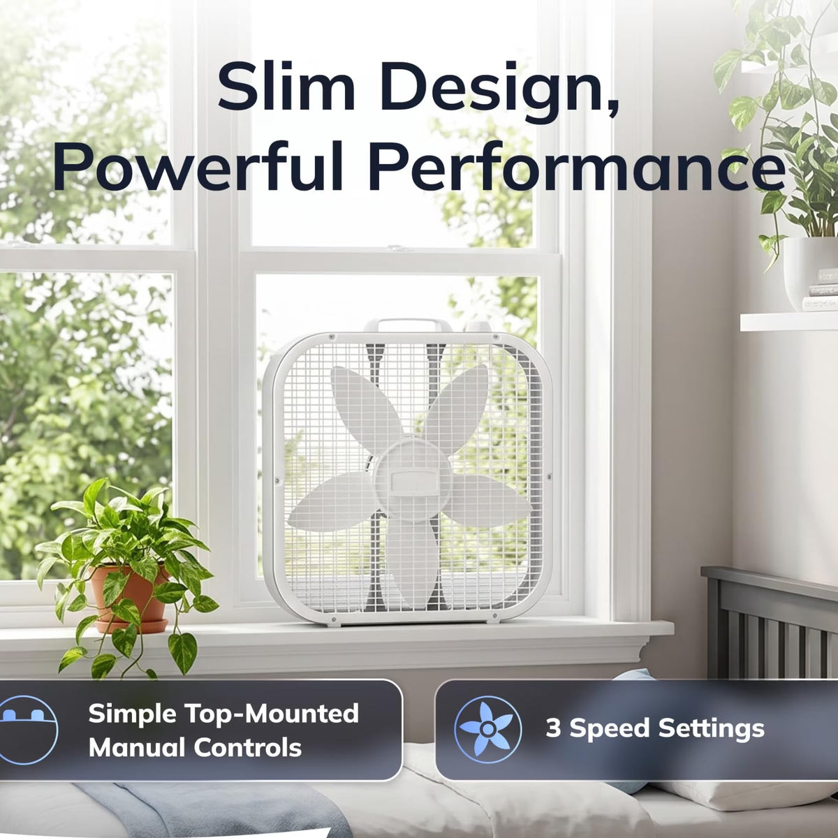 20 Inch 3-Speed Box Fan White H8815