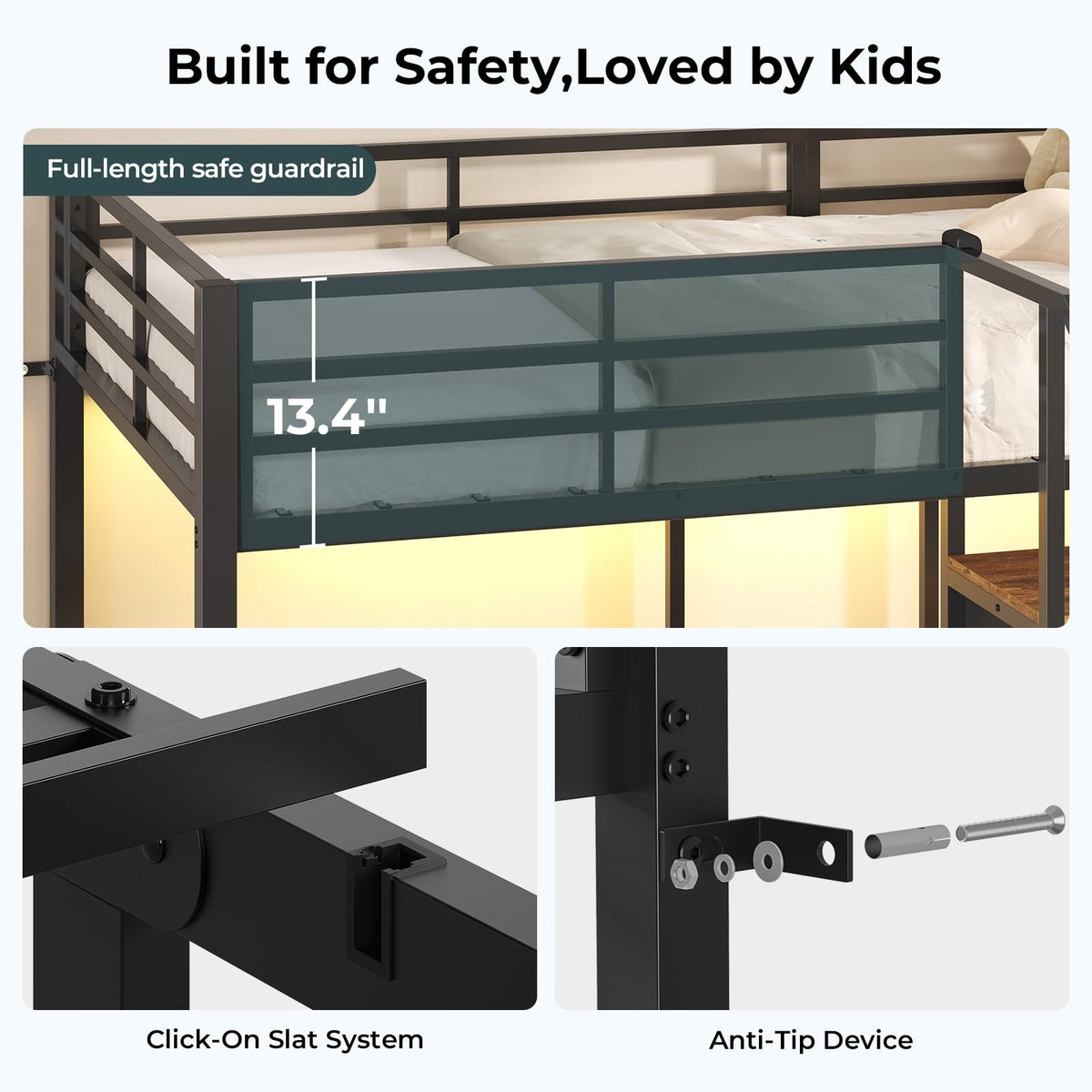 Black Triple Bunk Bed Twin Over Twin with Storage Staircase B379560