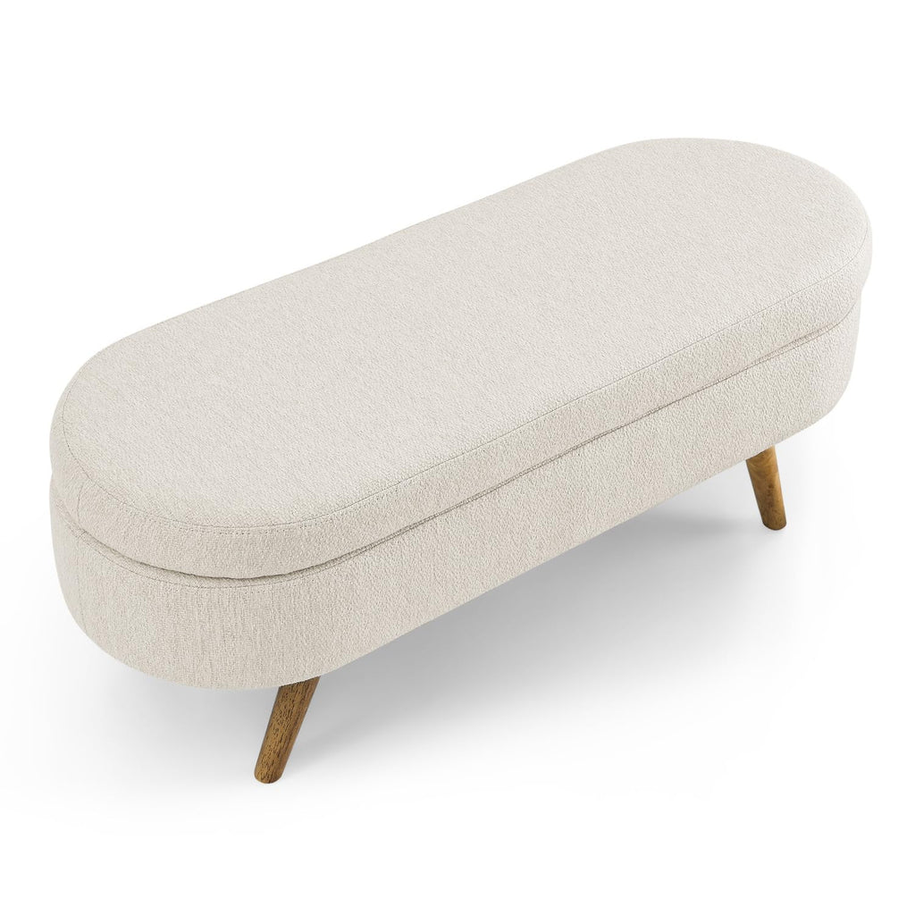 Beige Oval Storage Ottoman Bench with Rubber Wood Legs C275702