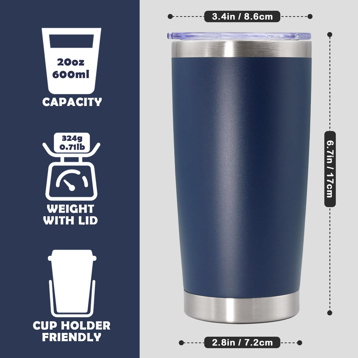 20oz Stainless Steel Tumbler with Lid Navy L137496