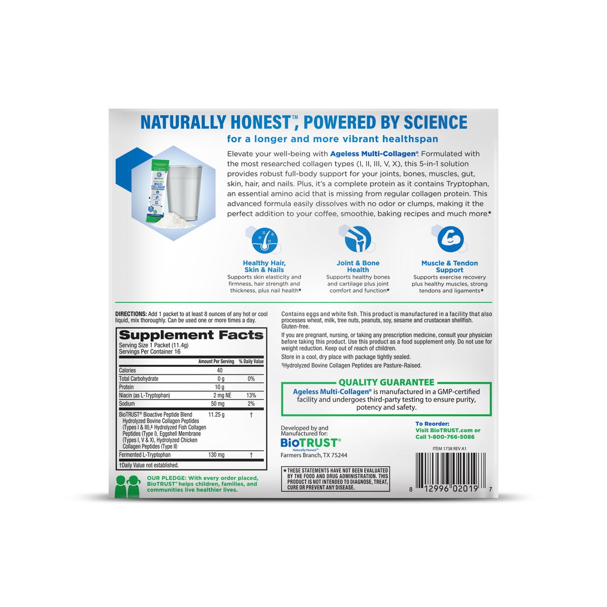 Multi Collagen Peptides Powder Types I II III V X Unflavored 16 Packets D511962