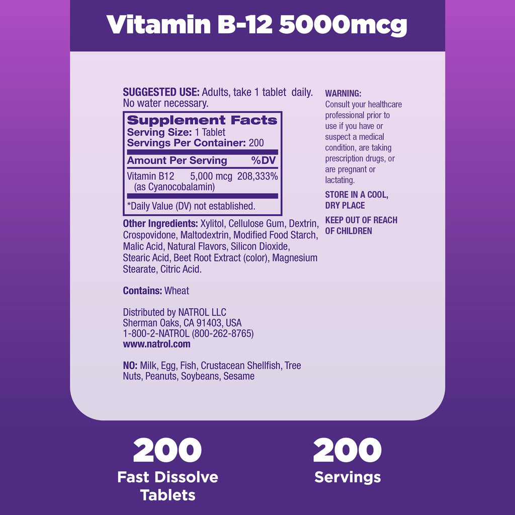 B12 5000 mcg Fast Dissolve 200 Tablets Z862464
