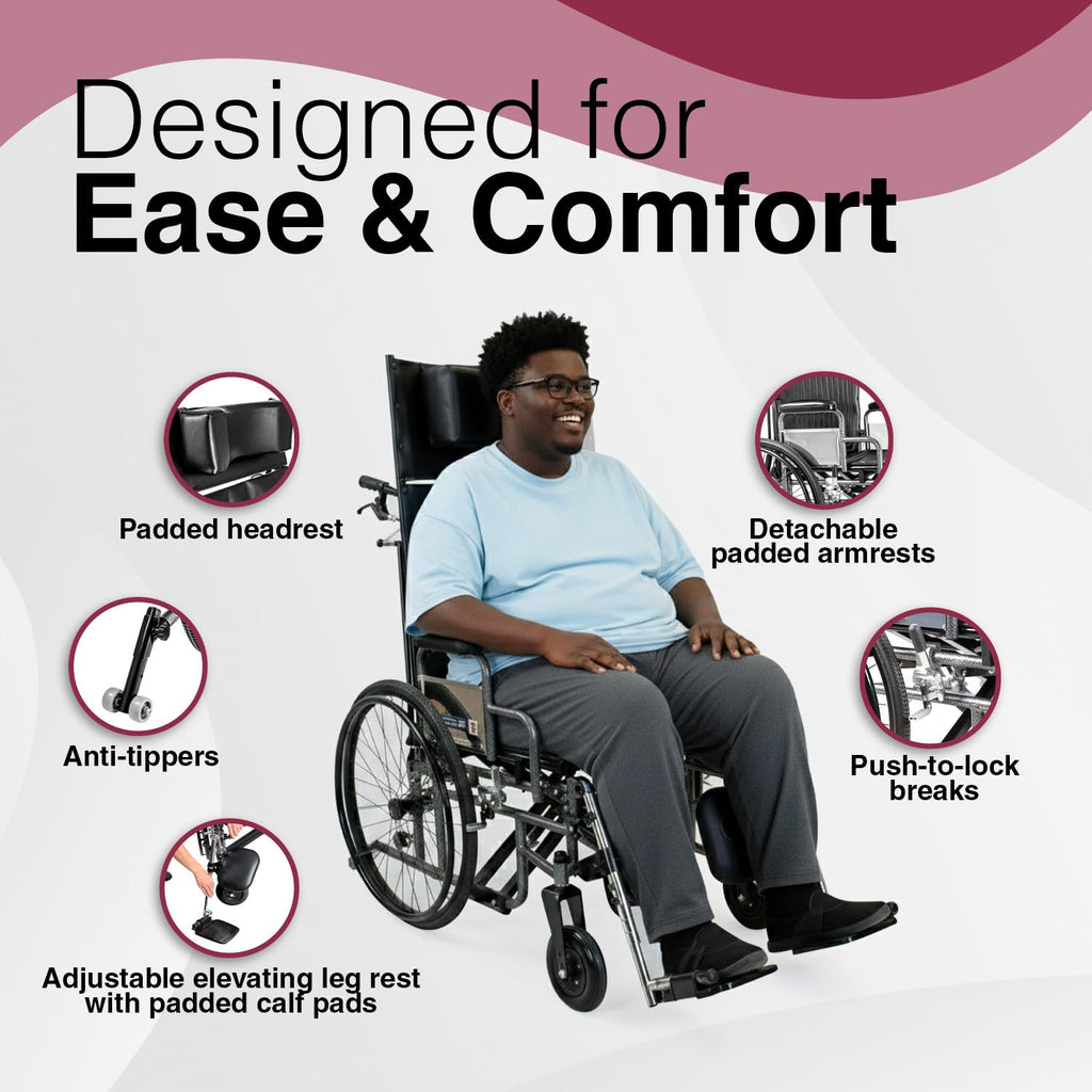 28" Wide Seat Bariatric Reclining Manual Wheelchair with Elevating Leg Rests K9280