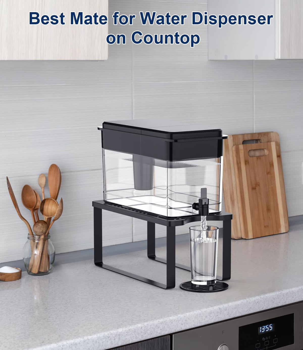 Water Filter Dispenser Stand with Drip Tray Black H454689