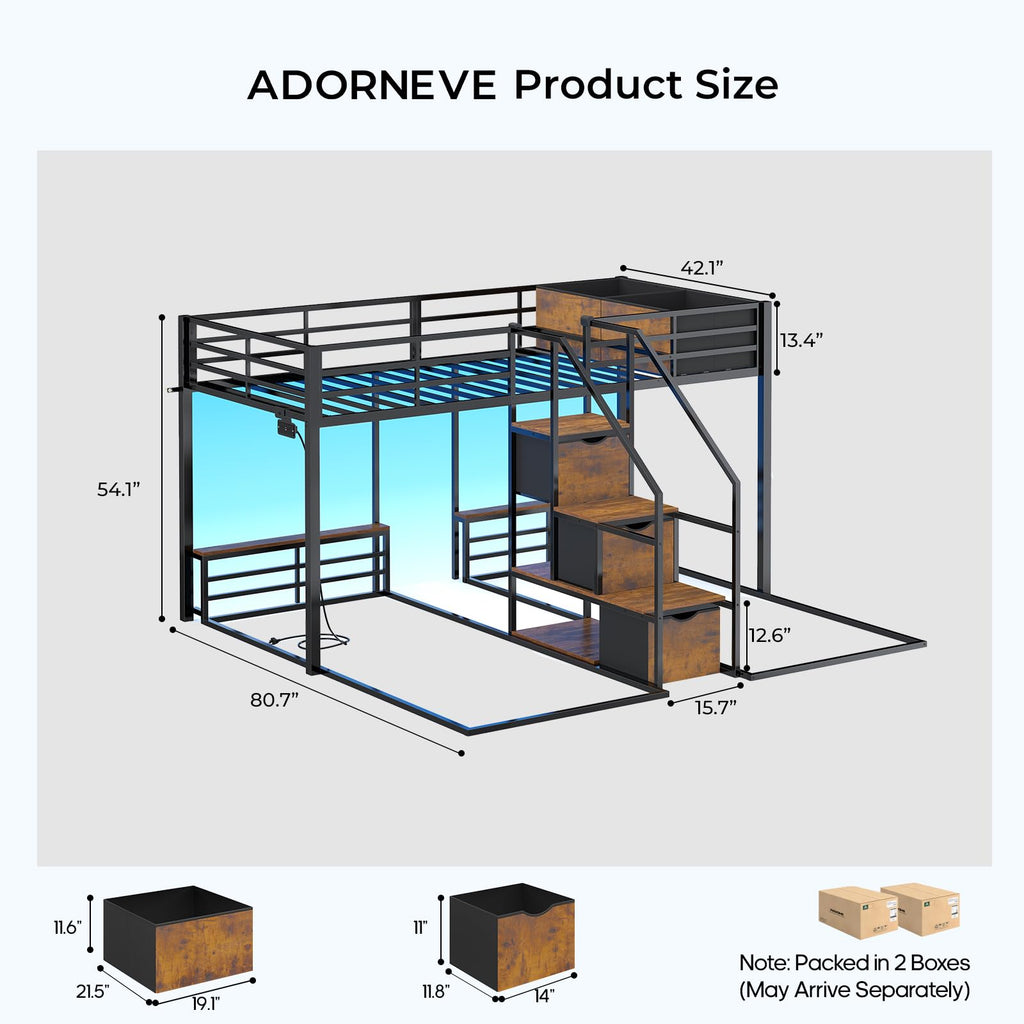 Black Triple Bunk Bed Twin Over Twin with Storage Staircase B379560