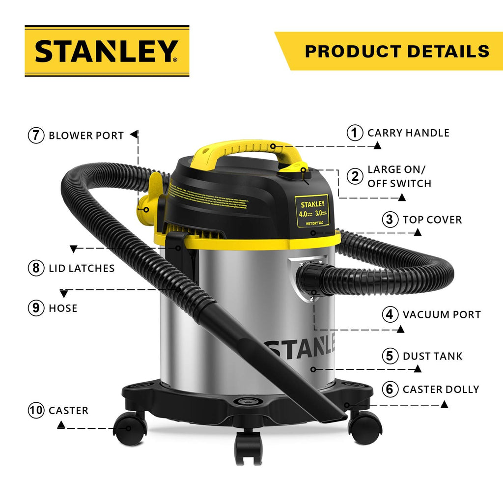 3 Gallon Stainless Steel Wet Dry Shop Vacuum Q4273