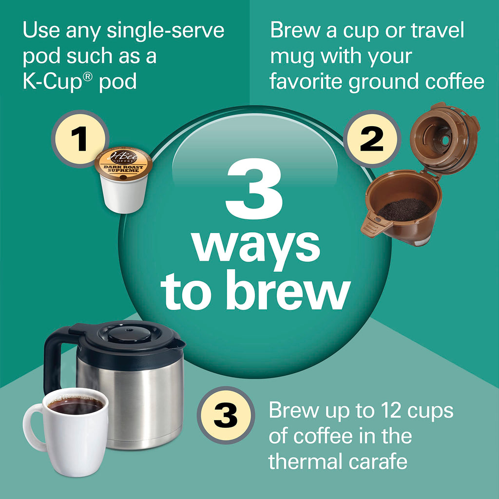 2-Way Coffee Maker with K-Cup Pods or Grounds, Black and Stainless E39147