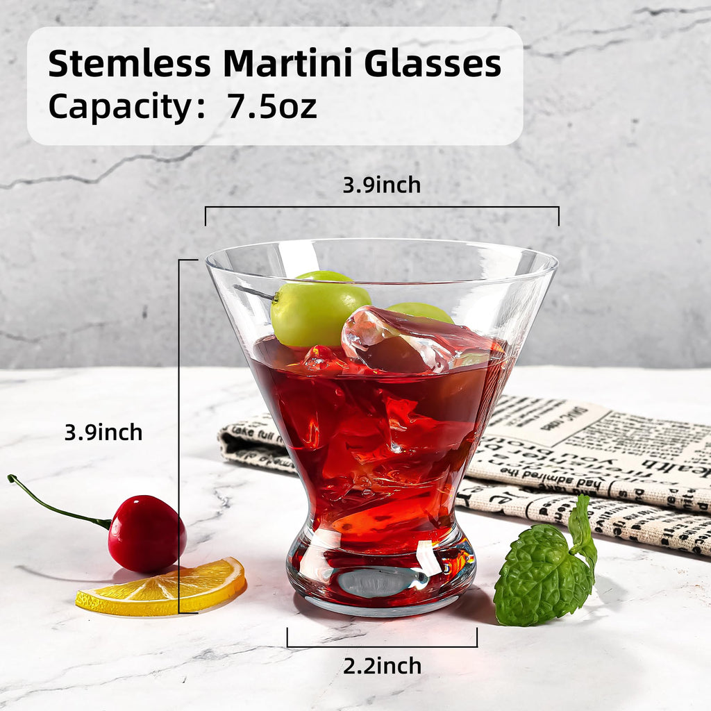 Stemless Martini Glasses Set of 12, 7.5 oz Q100