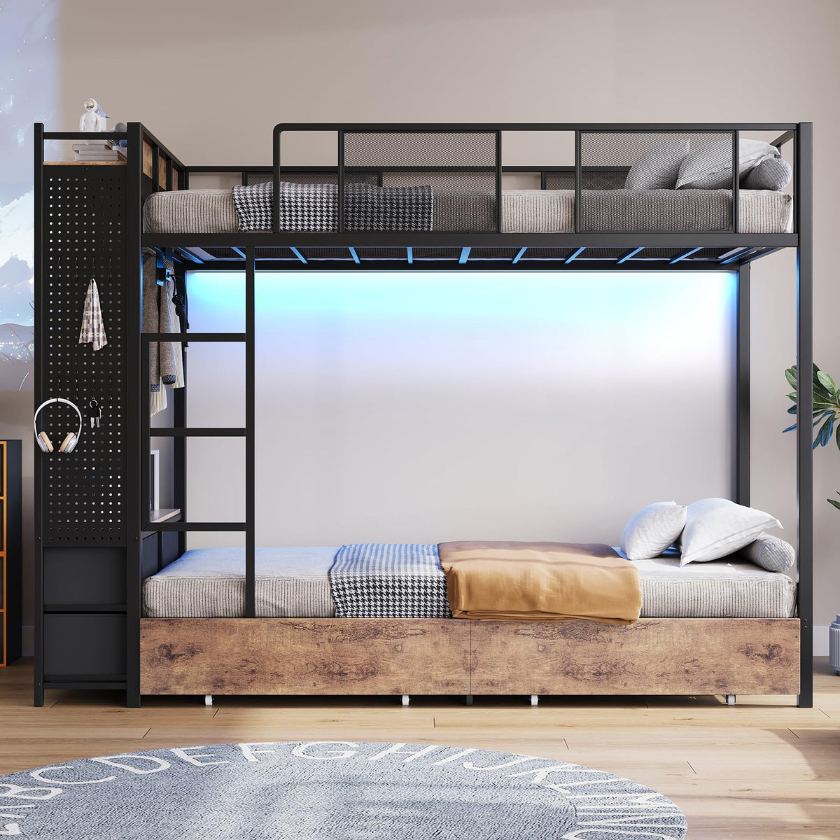 Twin Over Twin Metal Bunk Bed with Storage Drawers V287586