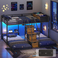 Black Triple Bunk Bed Twin Over Twin with Storage Staircase B379560