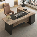 Black and Wood L Shape Executive Desk with Drawers and Shelves N78078
