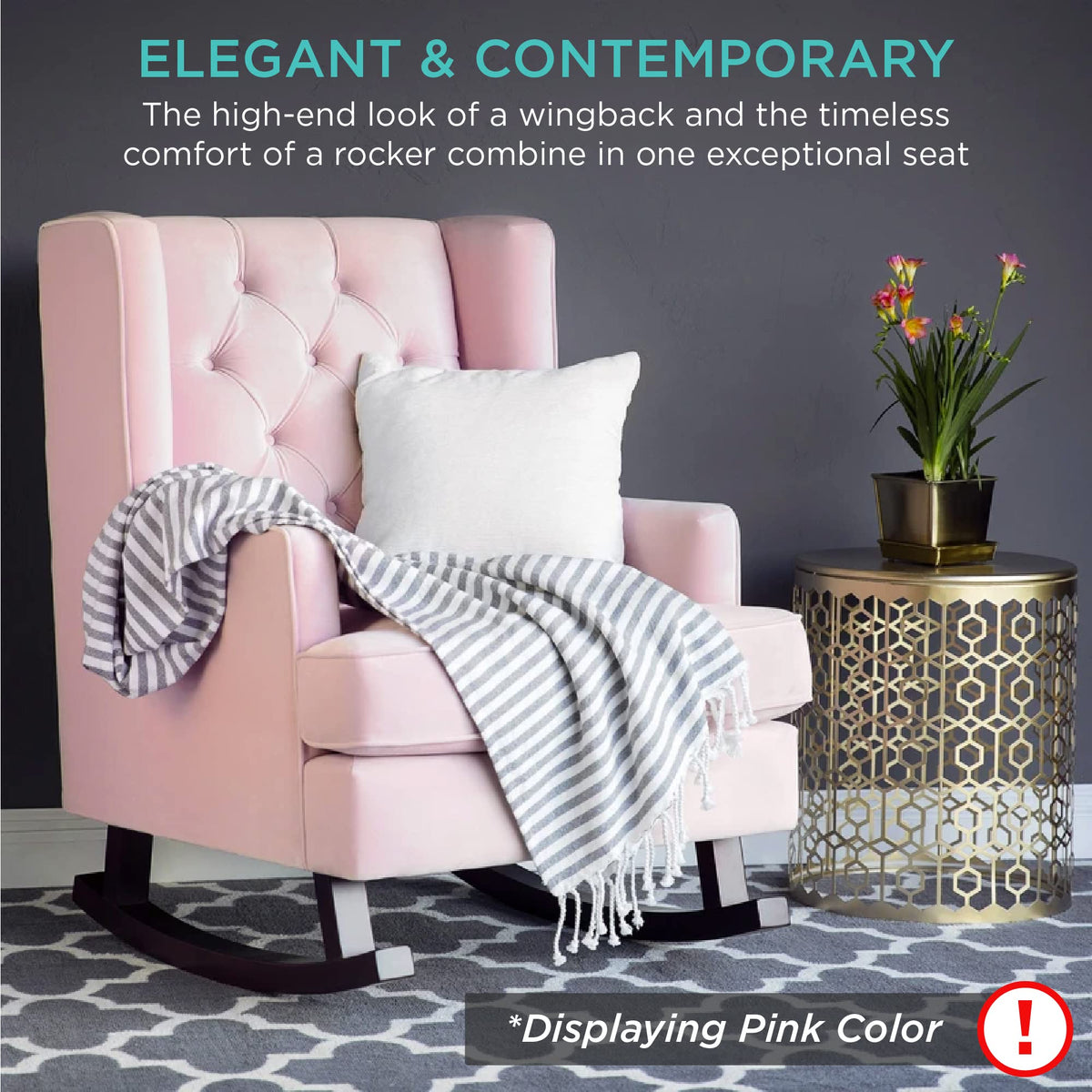 Gray Velvet Tufted Upholstered Rocking Accent Chair with Wood Frame A71766