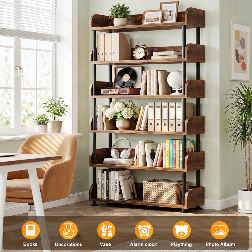 6-Tier Tall Open Bookshelf with Metal Frame L172039