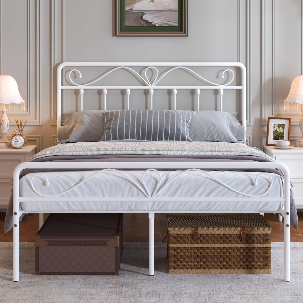 White Metal Full Size Platform Bed Frame with Headboard and Footboard T299