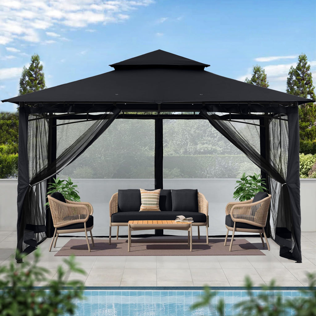 10x12 ft Heavy Duty Patio Gazebo with Netting Walls U848