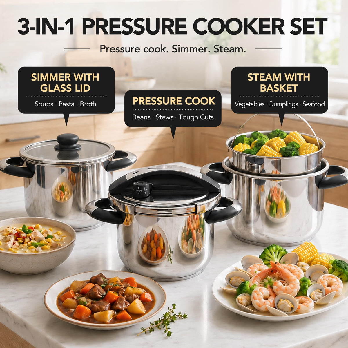 3.2QT Stainless Steel Stovetop Pressure Cooker W887203