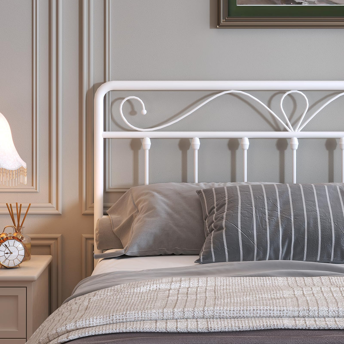 White Metal Full Size Platform Bed Frame with Headboard and Footboard T299