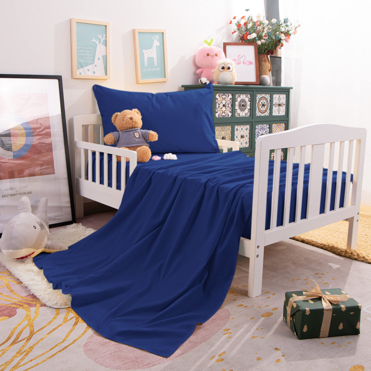 Toddler Microfiber Sheet Set, 3 Piece, Navy Blue O8407