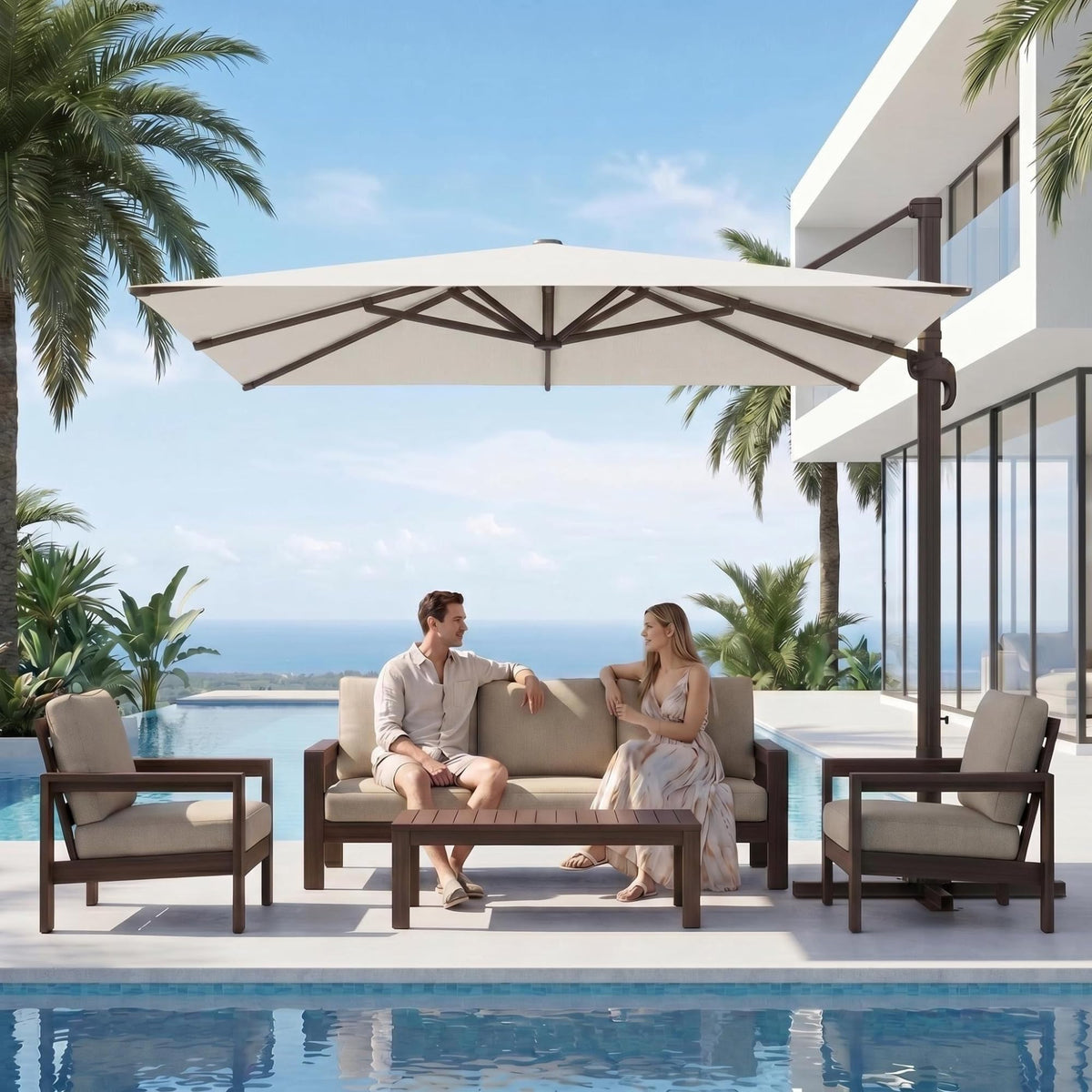 11ft Offset Cantilever Patio Umbrella with Solar Lights S2121