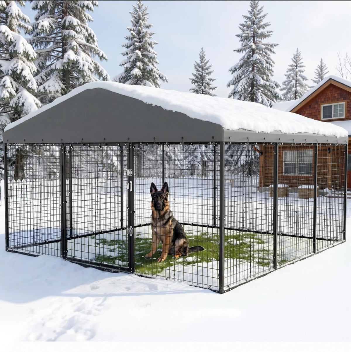 10x10x6 FT Galvanized Steel Dog Kennel with Roof D80249
