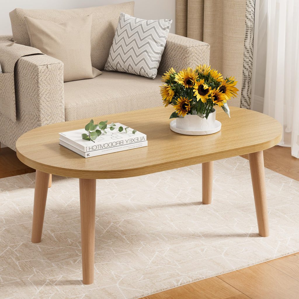 Small Oval Coffee Table with Solid Wood Legs F244