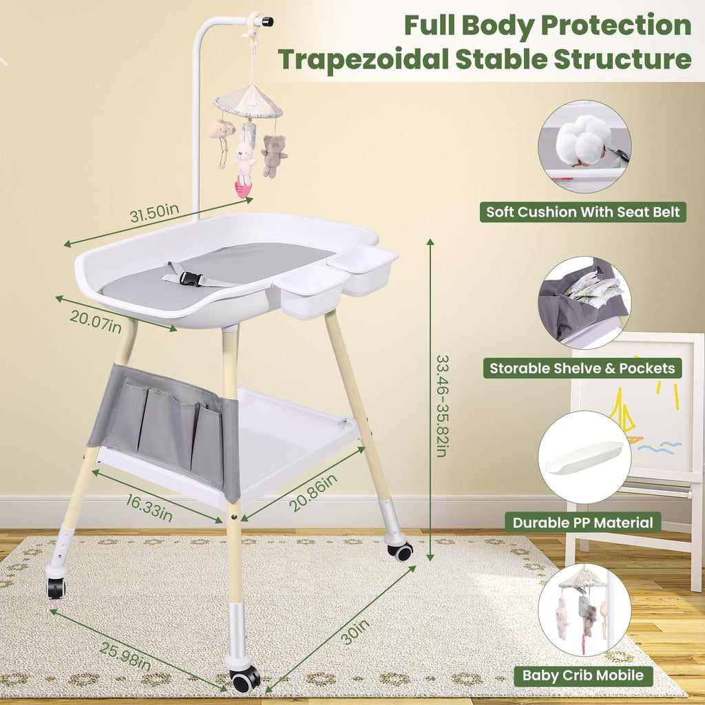 Adjustable Height Baby Changing Table with Changing Pad and Storage H348