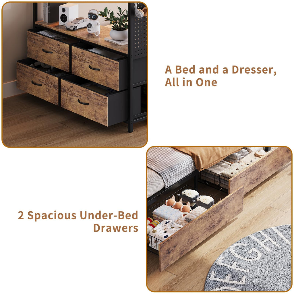 Twin Over Twin Metal Bunk Bed with Storage Drawers V287586