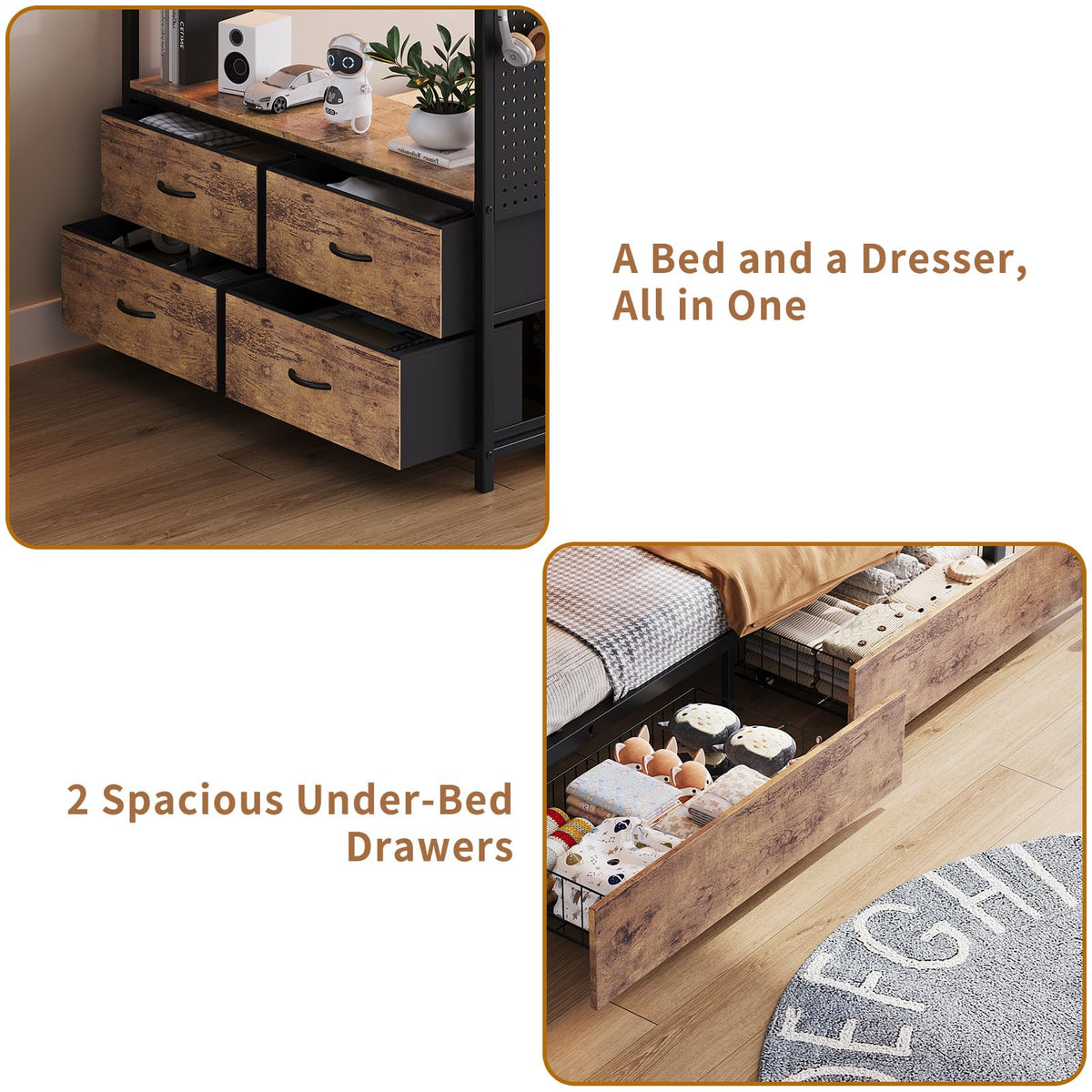 Twin Over Twin Metal Bunk Bed with Storage Drawers V287586