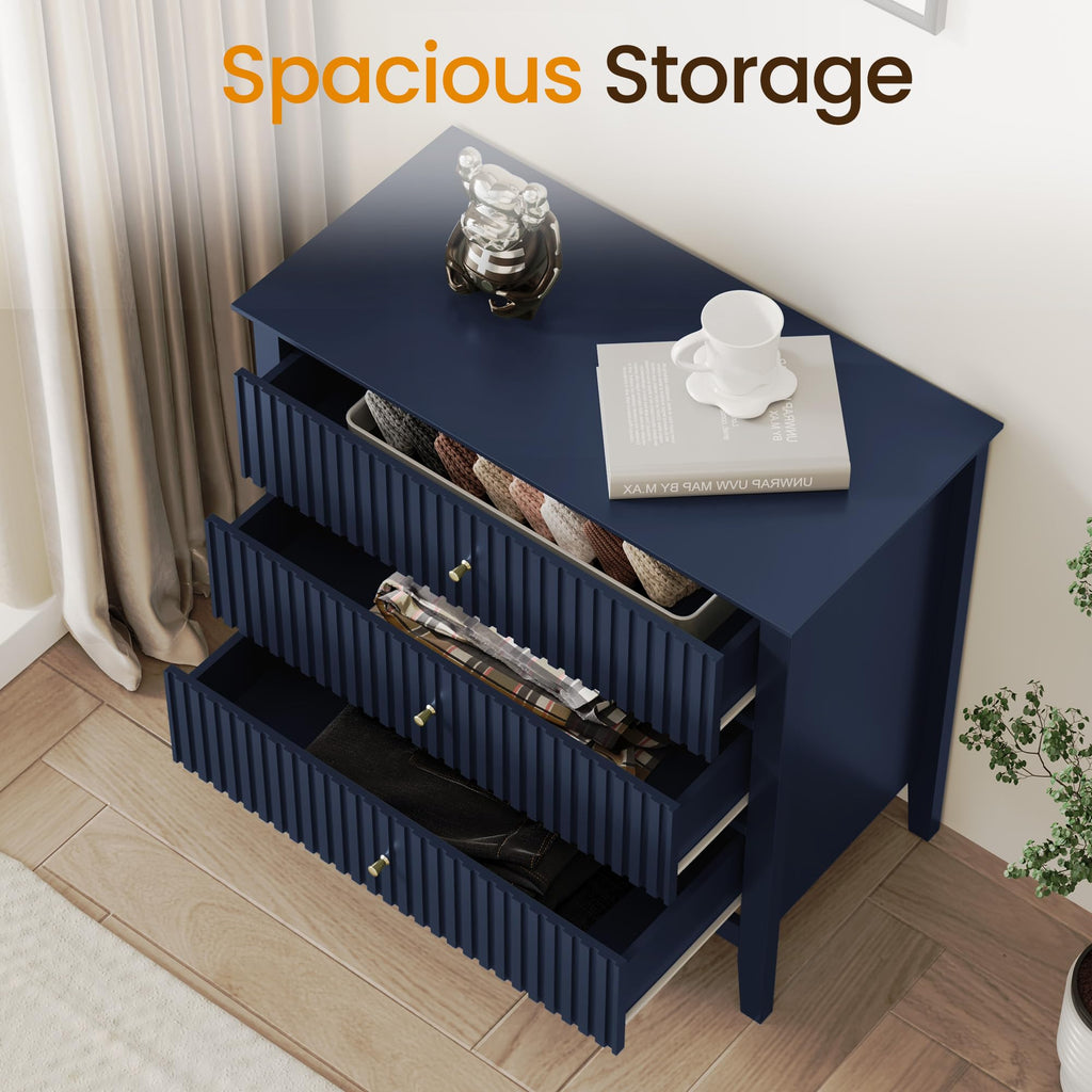 32" Blue 3 Drawer Wood Nightstand E210