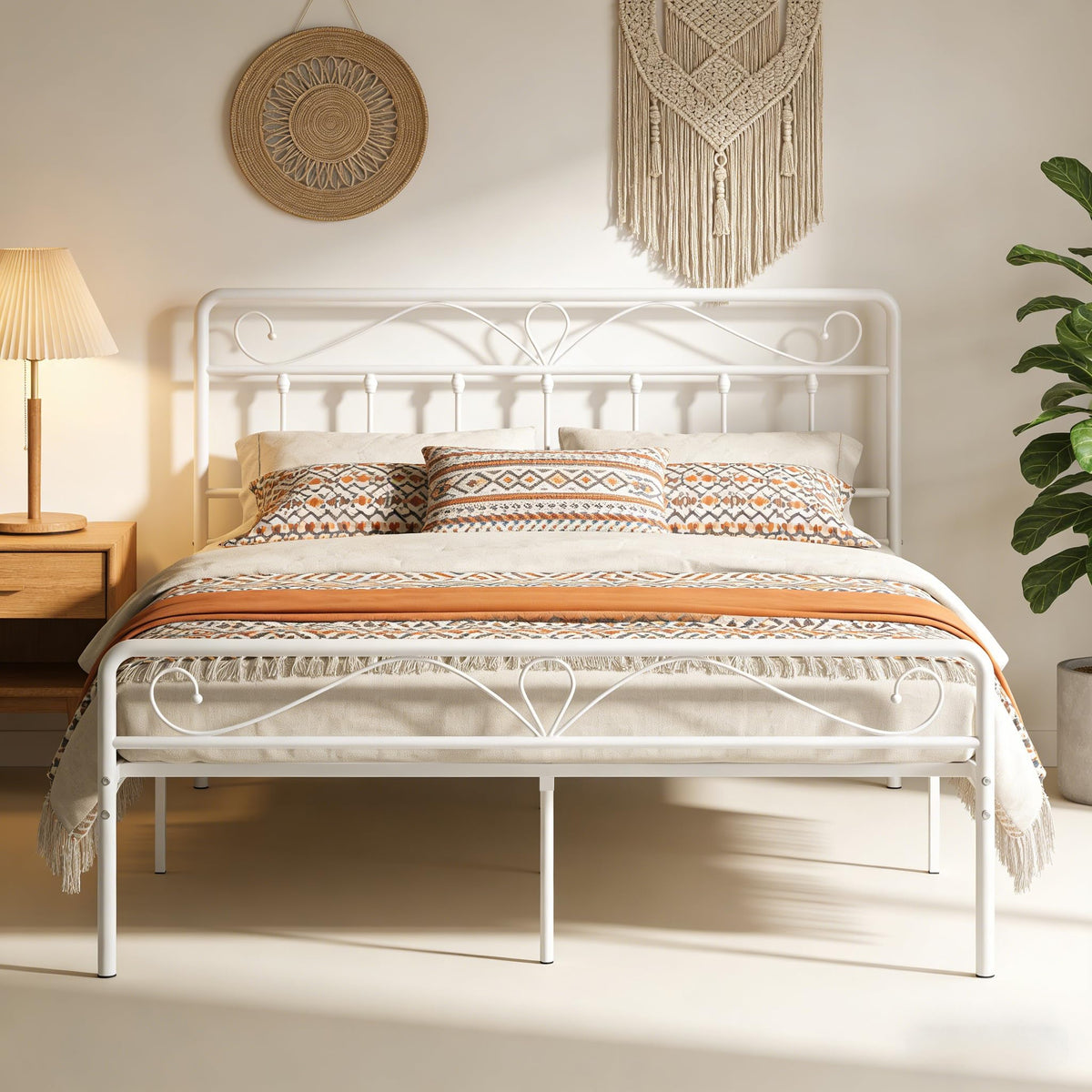White Metal Full Size Platform Bed Frame with Headboard and Footboard T299