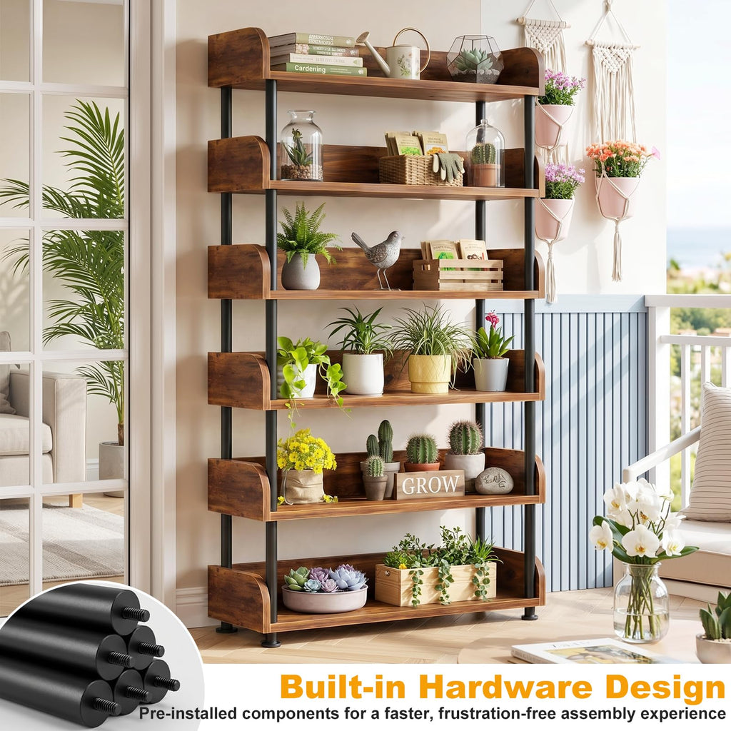 6-Tier Tall Open Bookshelf with Metal Frame L172039