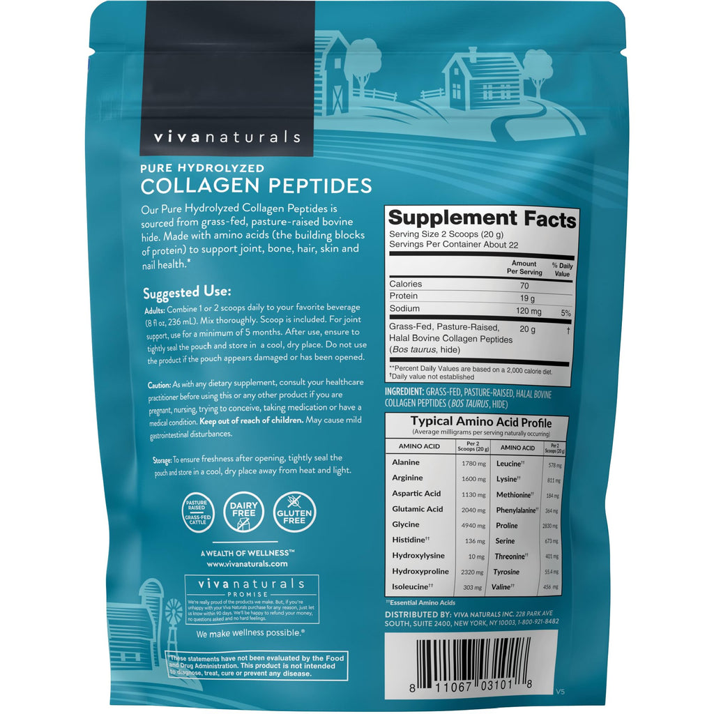 Collagen Peptides Powder - Grass-Fed Hydrolyzed Bovine, Type I & III - 19 g Protein, Unflavored - 1lb P6913