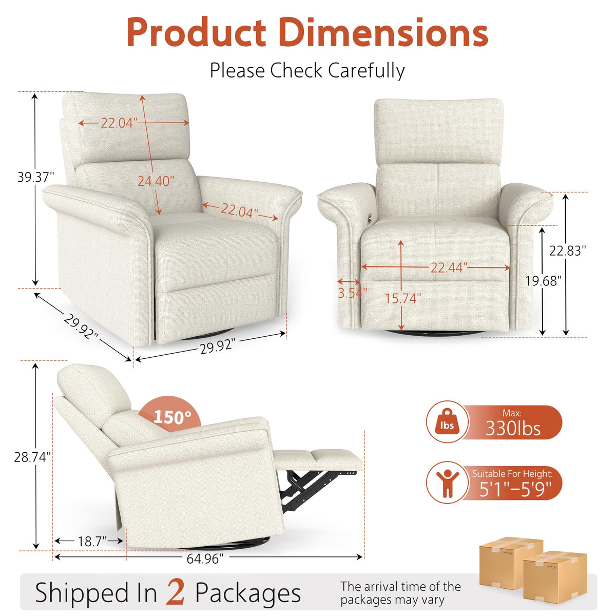 Fabric Light Gray Swivel Rocker Recliner Chair N352029