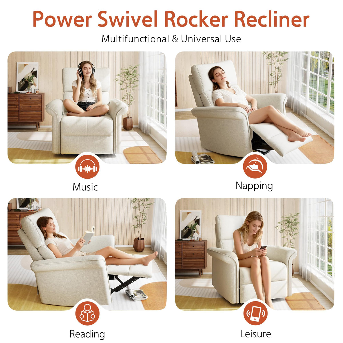 Fabric Light Gray Swivel Rocker Recliner Chair N352029