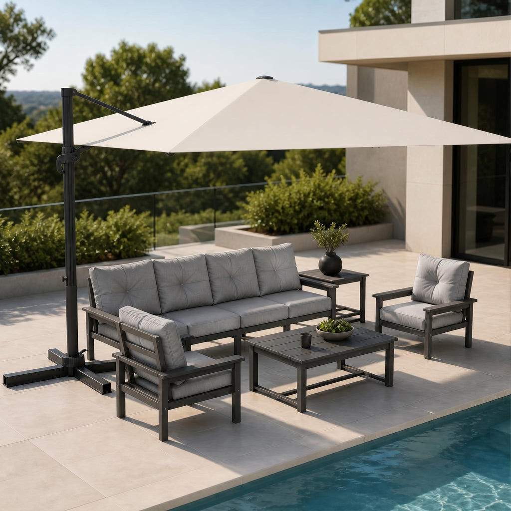 11ft Offset Cantilever Patio Umbrella with Solar Lights S2121
