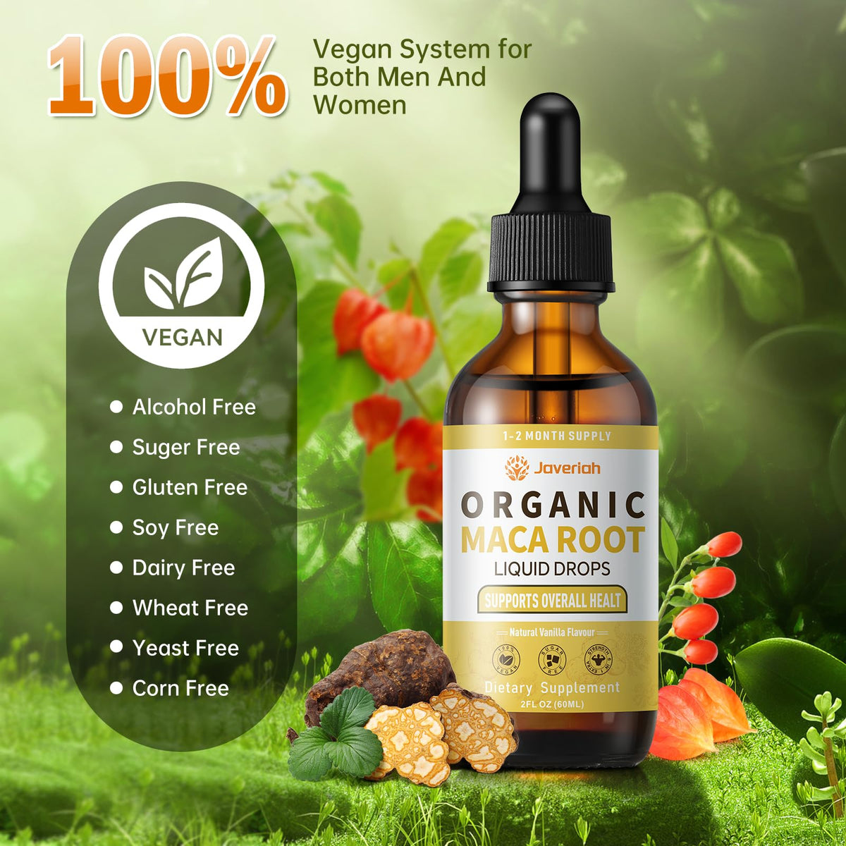 Organic Maca Root Liquid Drops with Ashwagandha 2 Fl Oz Q777