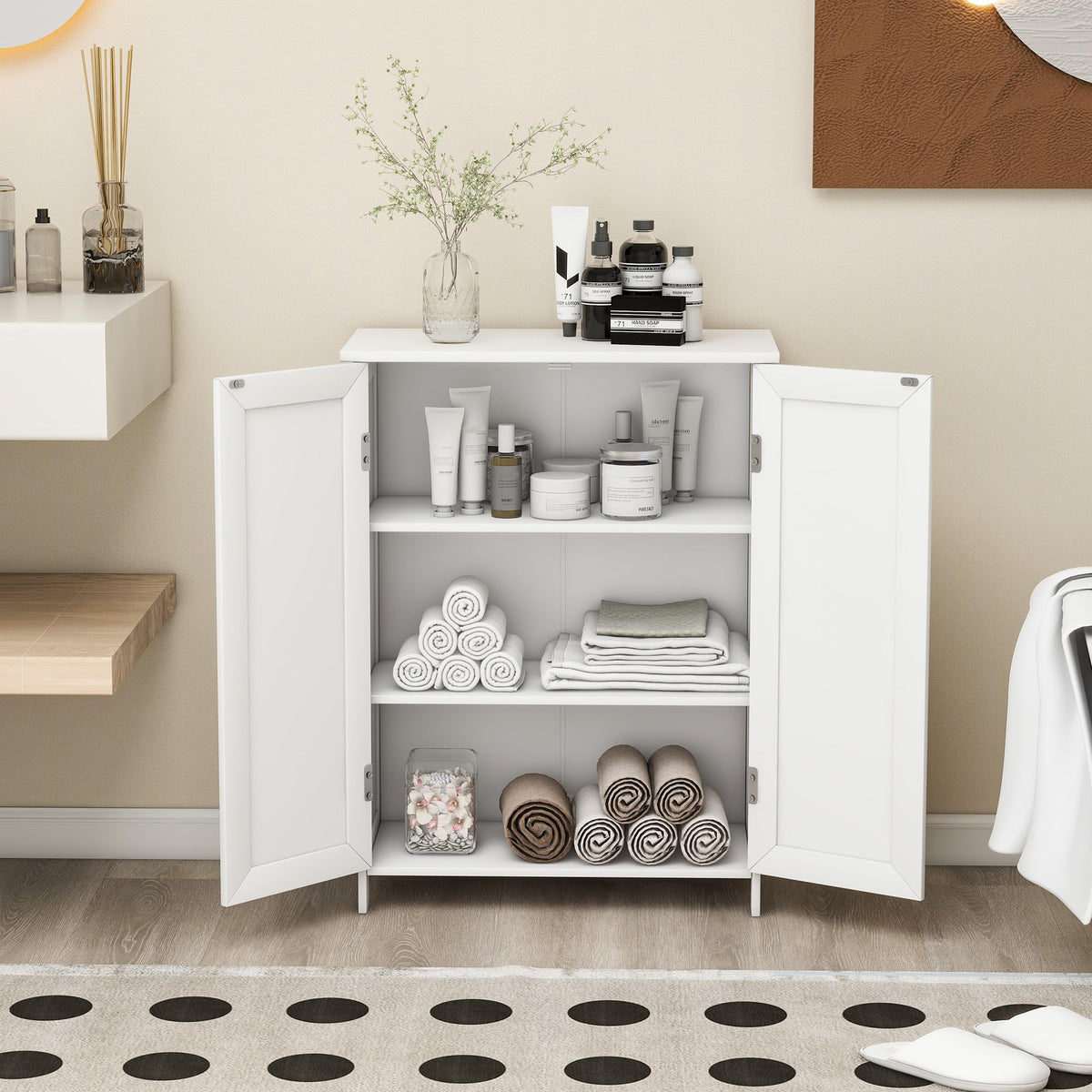 White 2 Door Bathroom Floor Storage Cabinet N360