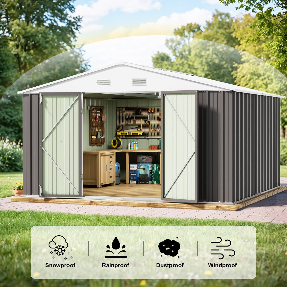 10x10 FT Grey Outdoor Storage Shed Z668452