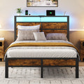 Full Size Platform Bed Frame with Charging Station Headboard and LED Lights N560589