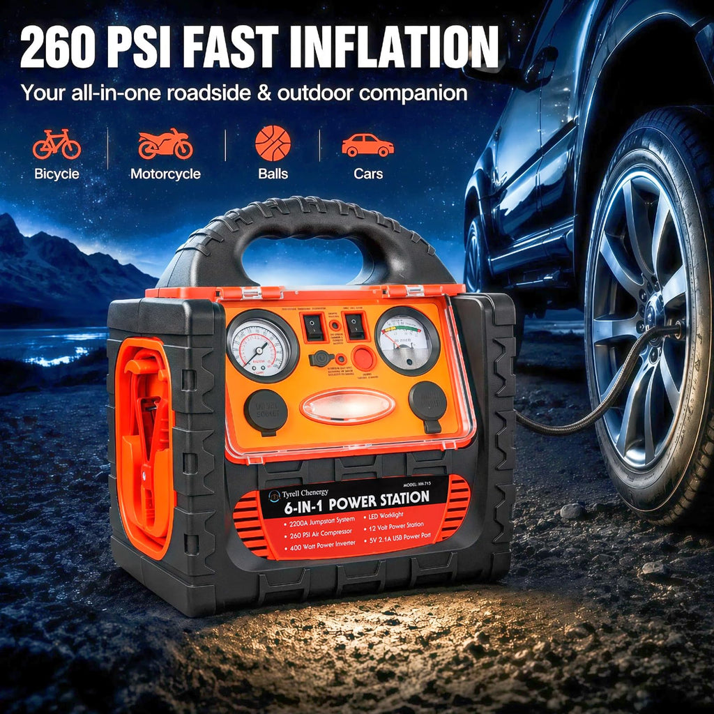 2200 Amp Car Jump Starter with Air Compressor J342