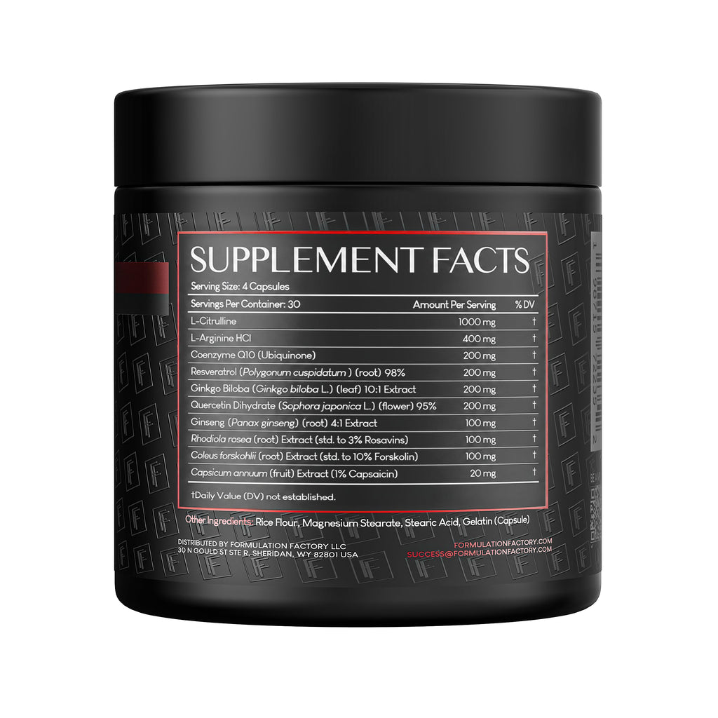 Nitric Oxide Booster with L-Citrulline, L-Arginine, CoQ10 & Resveratrol - 120 Capsules S543